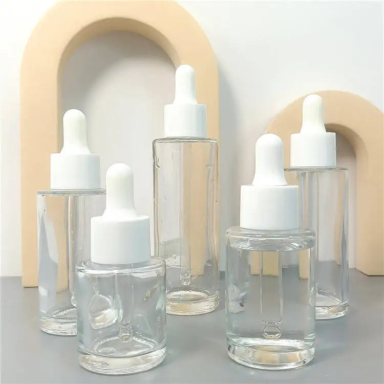 20ml 30ml 50ml Clear Flat Shoulder Skin Care Serum Glass Dropper Bottle for Essential Oil Packaging