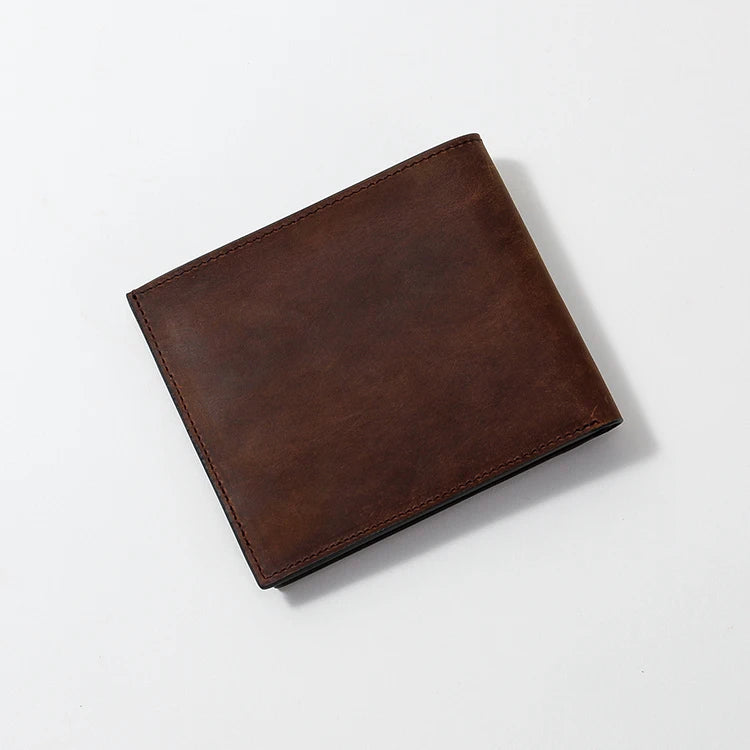 2025 HASSION Men's Ultra-Thin Crazy Horse Leather RFID Blocking Slim Bifold Wallet Open Closure Short Length
