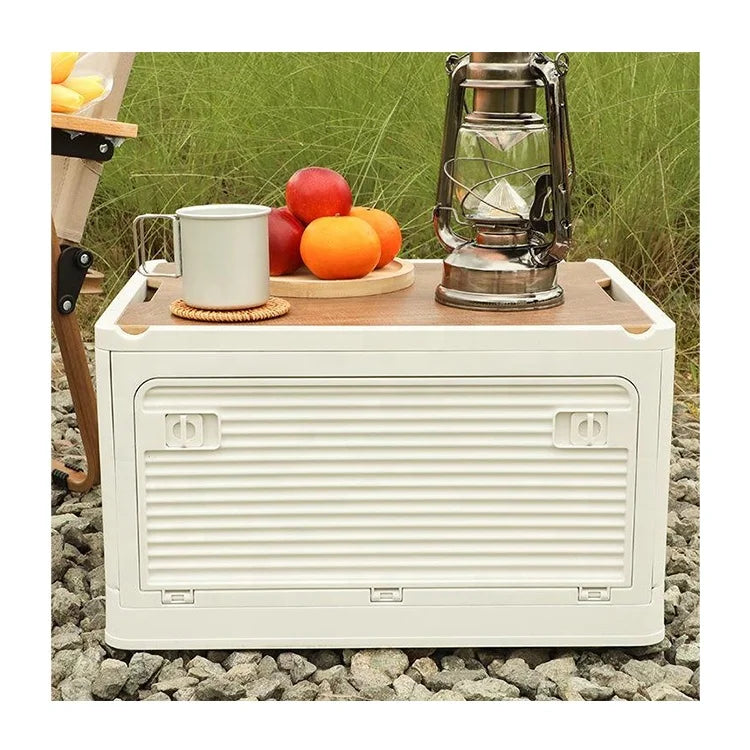 Anjuny Modern Foldable PP & Wooden Storage Container with Over 35L Capacity for Office Organizer and Multi-Functional Use