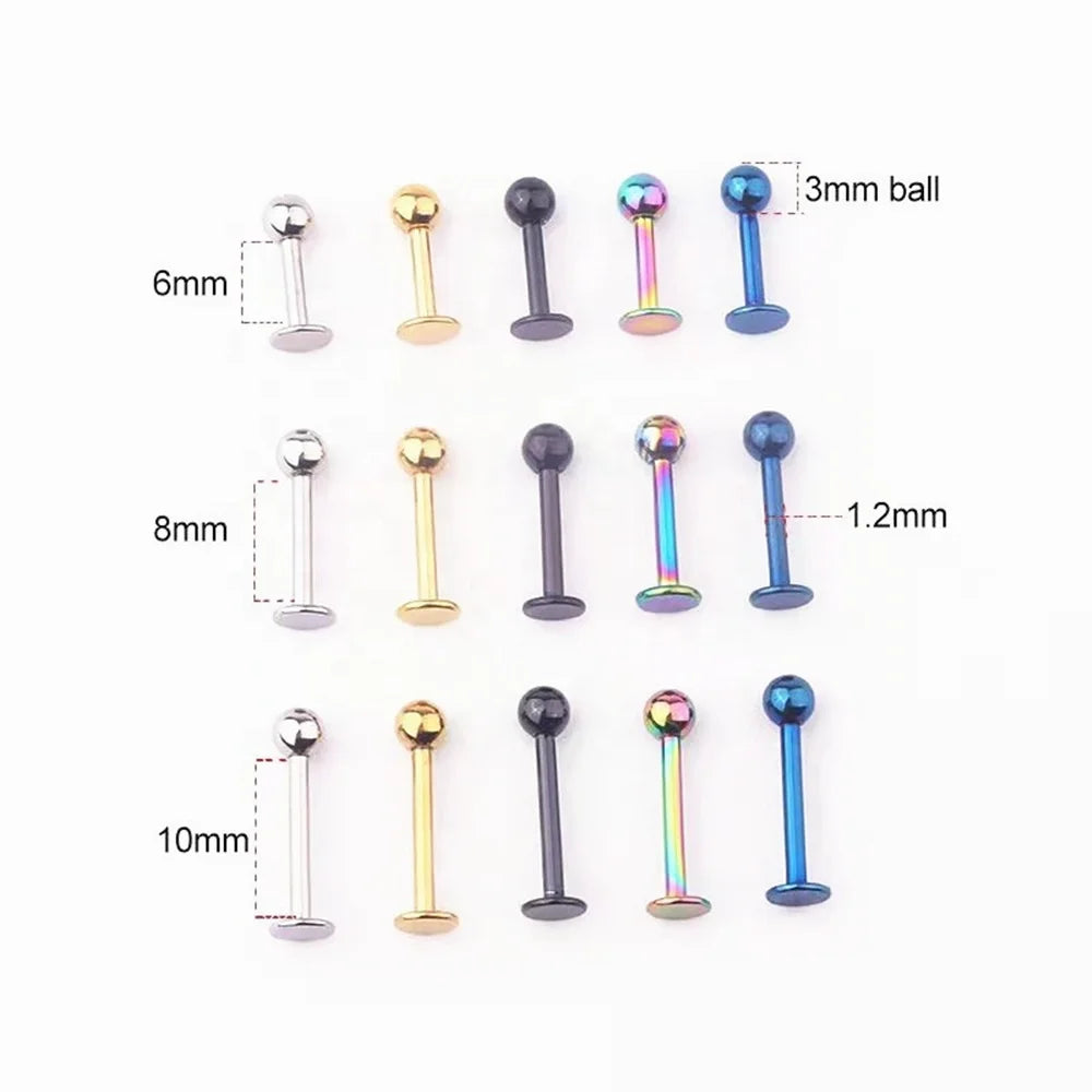 Stainless Steel Flat Bottom Labret Piercing External Thread Simple Ball Lip Earring Stud Cartilage Tragus Tongue Body Jewelry