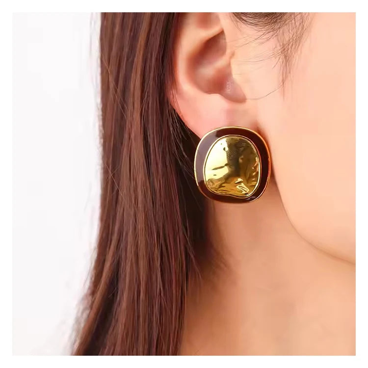 Chris April 316L Stainless Steel PVD Gold Plated Organic Texture Statement Earrings