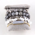 Women Bohemian Jewelry Stretch Alloy Druzy Bangle Bracelets Set 6pc Elastic Natural Stone Crystal Glass Beads Stack Bracelet Set