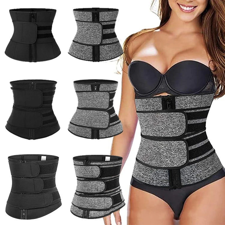 ZJFIT Neoprene/Nylon Breathable Button Closure Yoga Application Abdomen Waist Trainer Double Belts Slimming Tummy Control Body