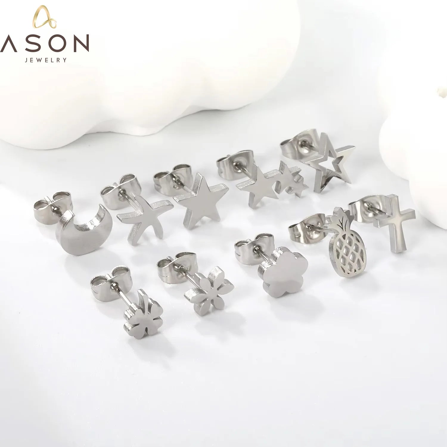 Ason New Design  Delicate Stud Earrings  316 Stainless Steel  Star Flower Love Stars Fruit Shape  Small Stud Earrings for Girl