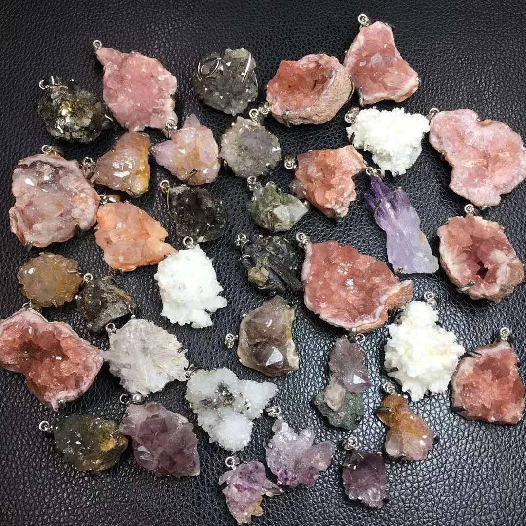 Natural Healing Stone  Crystal Hand Made Sterling Silver Set Ore Mine Pendant Necklace Designer Charms  Jewelry