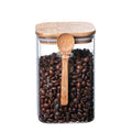 Kitchen Seal square sealed Glass Food Storage tank with Bamboo Wooden Spoon Lid