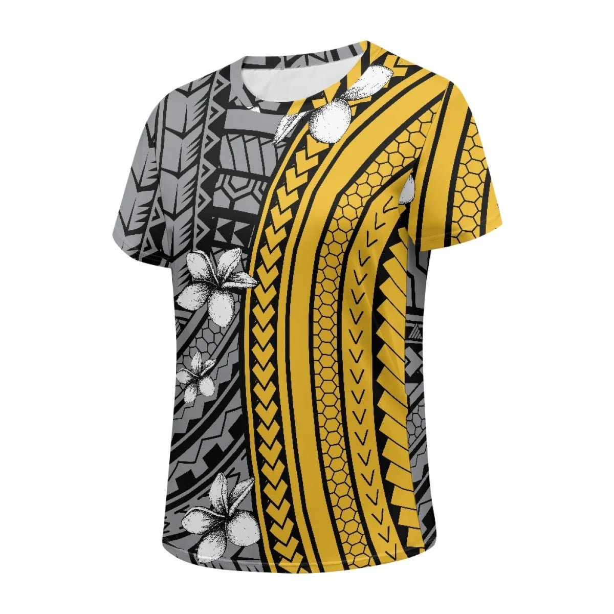 Breathable Fashion Hawaiian Tribal Floral Print T-shirts for Women Summer Tee Shirts Custom HD Print Short Sleeve Cotton T-Shirt