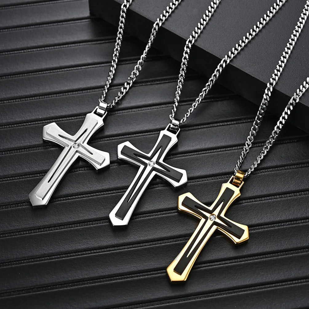 2026 New 316 Stainless Steel Two Tone New Trend Titanium Steel Men Cross Pendant
