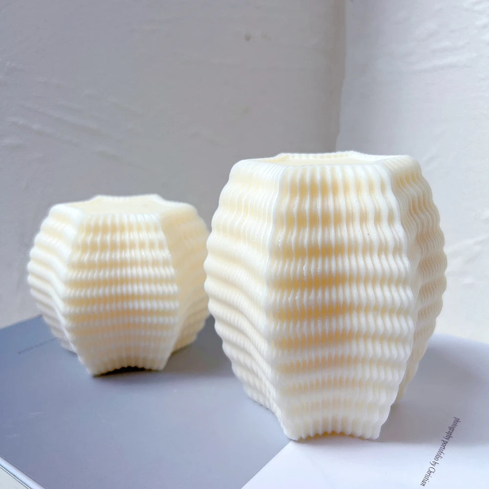 Two Sizes Abstract Art Wax Mould Aesthetic Pillar Dinner Candles Silicone Mold Geometric Hexagon Ribbed Candle Mold