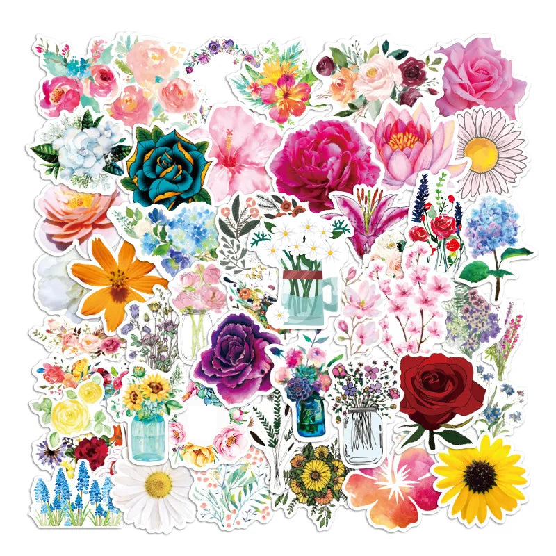 50PCS Kinds of Flowers Bloom Plant Funny Vinyl  Cartoon Stickers