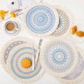 Wholesale Bohemian Style Cotton Linen Woven Printed Coasters Round Dining Table Placemats