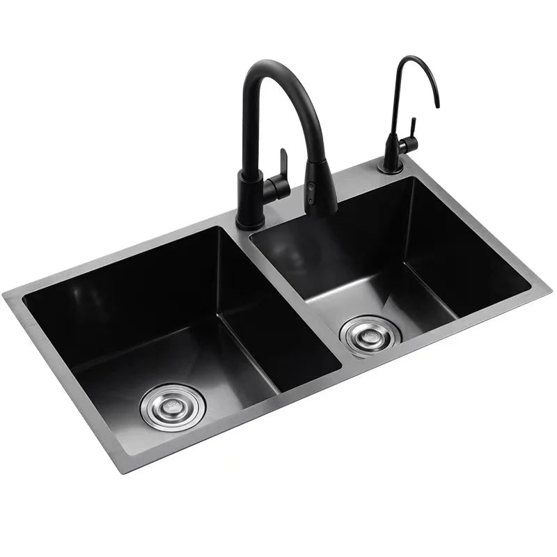 Scratch Resistant Handmade Stainless Steel Black Nano Sink Anti-fingerprint No Fading Double Bowl Undermount Kitchen Sink