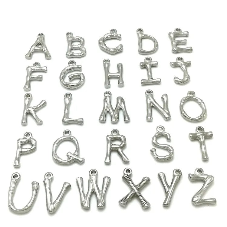 DIY Gold Plated Children's Stainless Steel Retro Striped Alphabet Charm Pendant with 26 Letters for Bracelet/Necklace