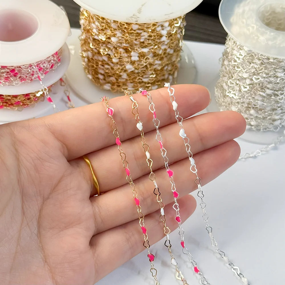 Romantic Drip Oil Heart 14K Gold Filled Chain Colorful Enamel DIY Bracelet Necklace Chain for Summer Jewelry Making