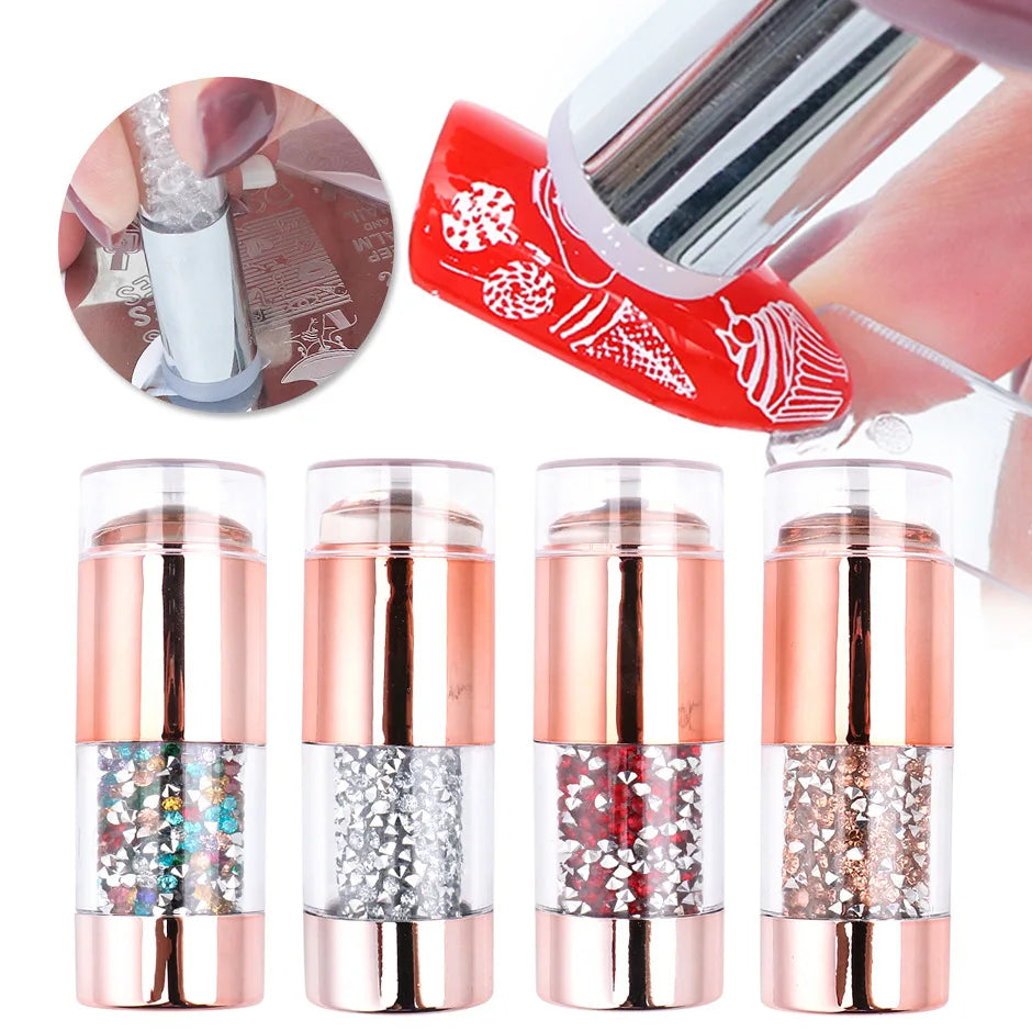 Double Head Silicone Stamper Mix Colors Rhinestone Handle Nail Art Stamper Kit Easy Apply High Quality