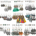 Fashion Vintage Bohemian Ethnic Style  Bronze Silver Drop Dangle Tassel Earrings Set for Women Jewelry