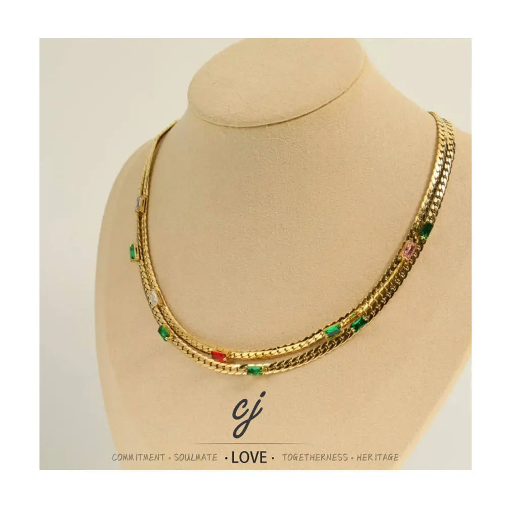 Carline Jewelry Snake Bone Design Necklace Stainless Steel Trendy 18K Gold Plated With Zircons Necklace Custom for Women Girls