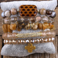 Women Beautiful Boho Jewelry 5pcs Natural Gemstone Square Crystal Glass Bracelet Cross Charm Stack Bracelet Set