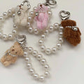 Custom Teddy Bear Plush Pearl Chain Women Pendant Keyring Soft Stuffed Animal Cute Keychains Bag Charms