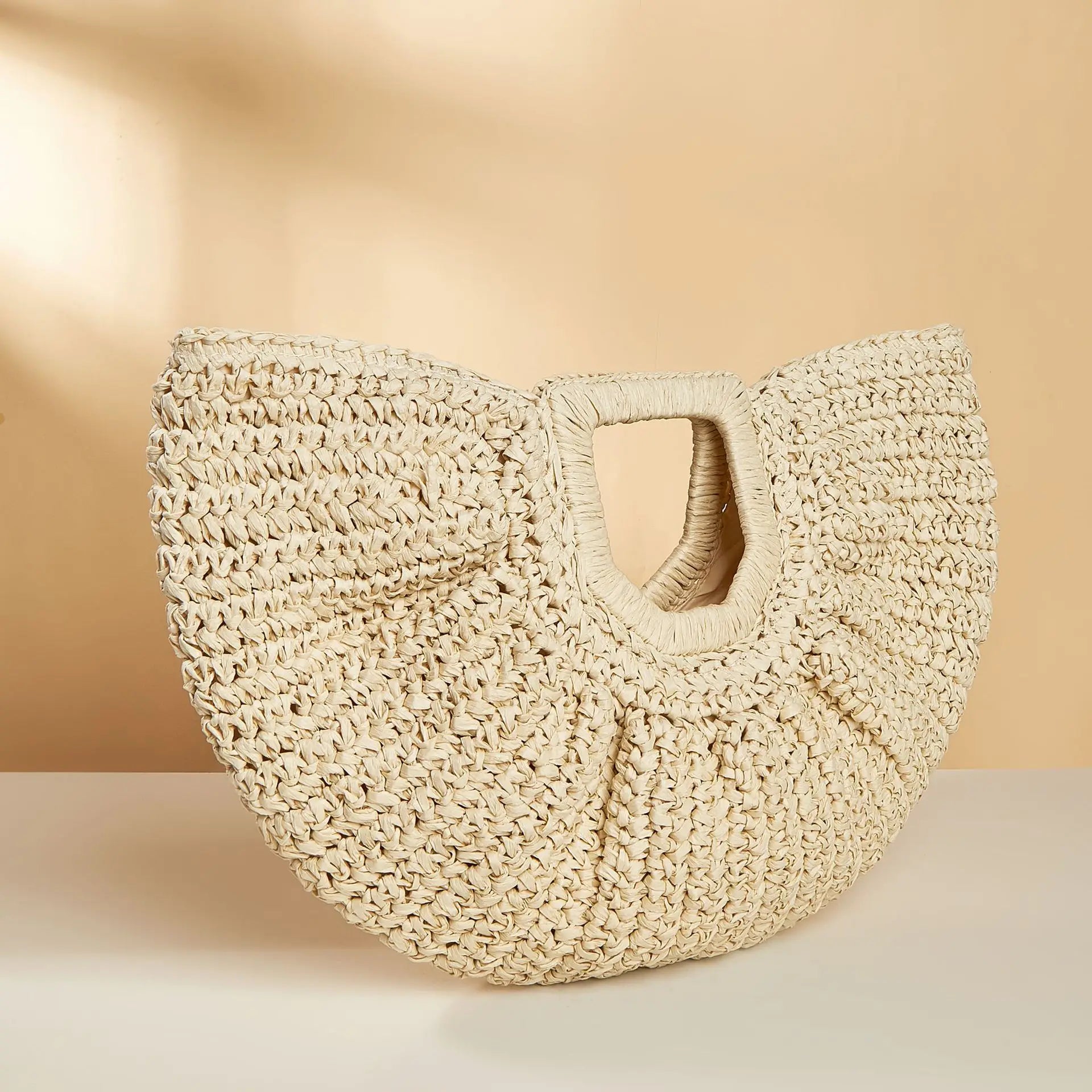 Wholesale Summer Bohemian Style Top Handle Paper Straw Bag Ladies' Beach Handbag With Open Closure and Polyester Lining