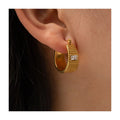 ERESI Non Tarnish Chunky Square Zircon Inlaid Hoop Earrings Stud 18K Gold Plated Stainless Steel Statement Hoop Earring Jewelry