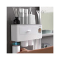 Plastic Eco-Friendly 4 Brush Slots 3 Cups 1 Cosmetic Drawer 1 Large Storage Tray Toothbrush Holder Wall Mounted Toothpaste