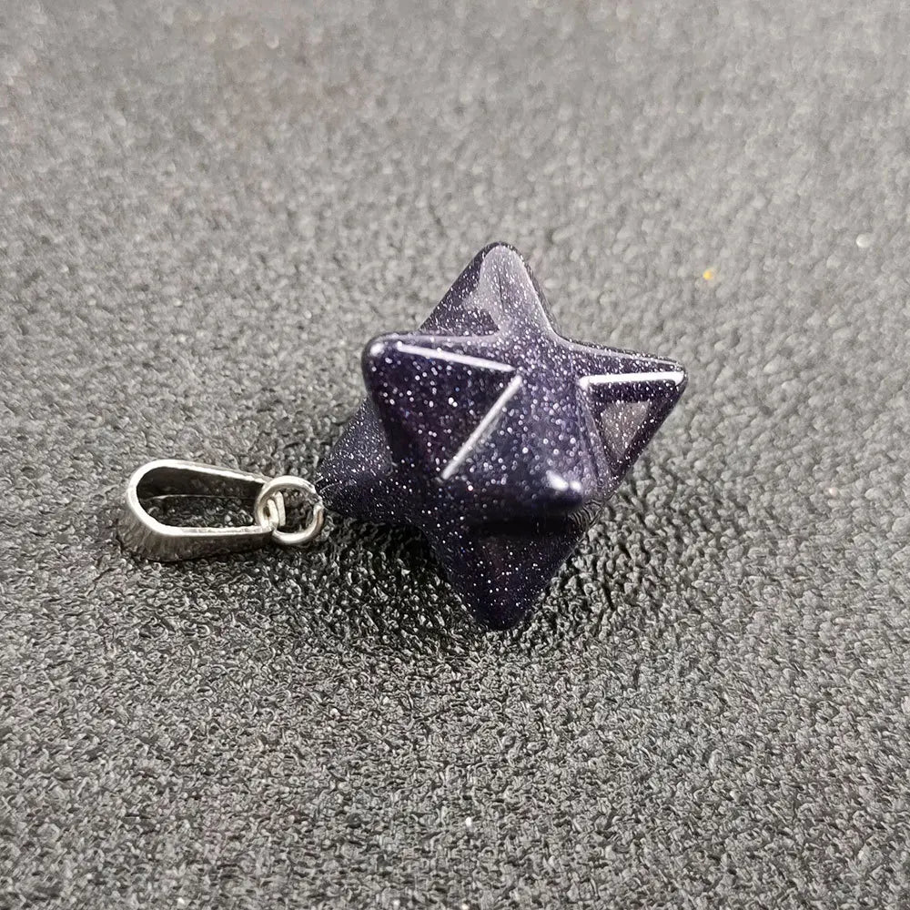 Hongzhuo Natural Blue Sand Stone Gemstone Crystal Quartz Merkaba Star Pendants Gifts Souvenir Craft Necklace Accessory Jewelry