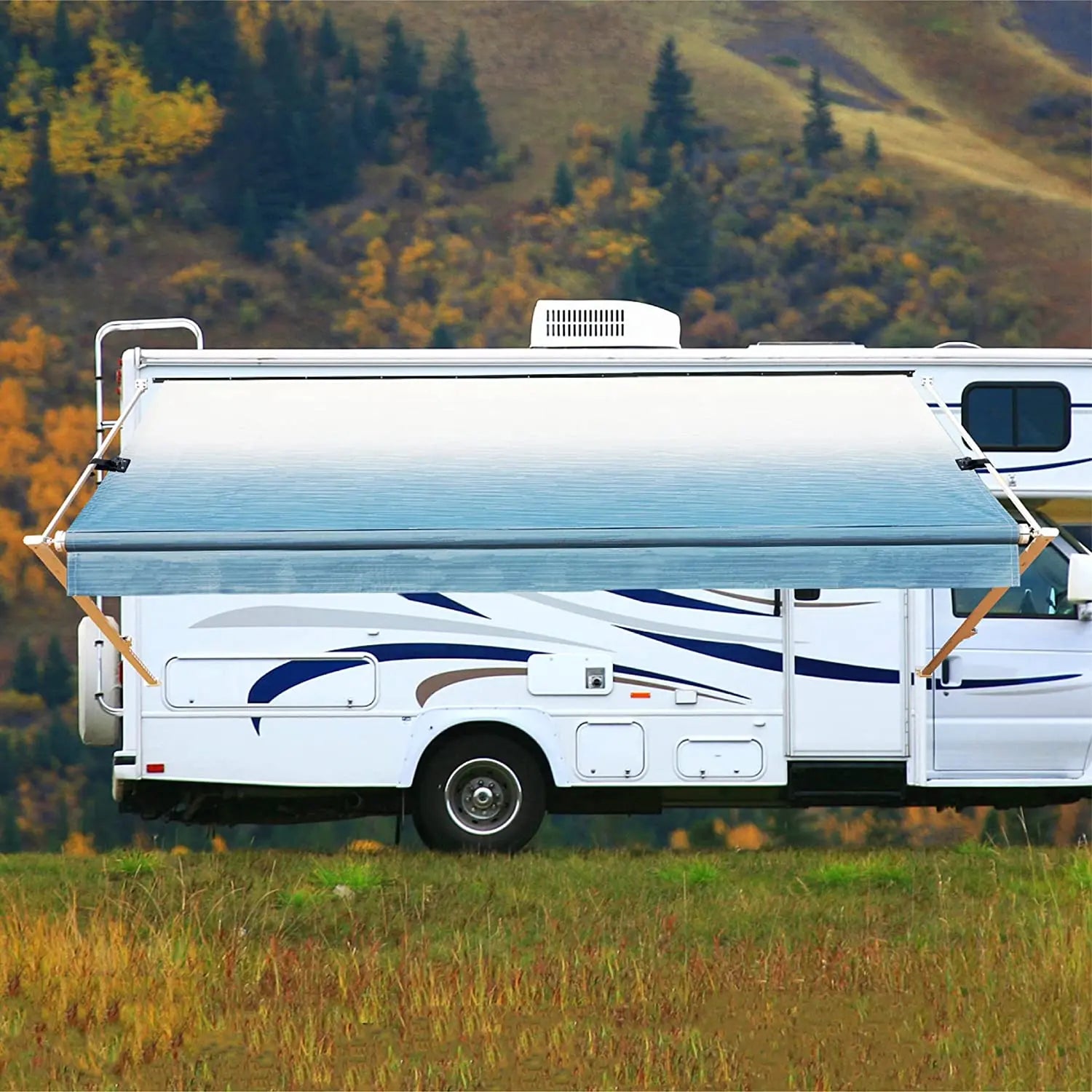 Customized Vinyl 100% Waterproof and UV Resistance Reinforced 4 Layers High Quality Caravan RV Trailer Awning Fabric Replacement