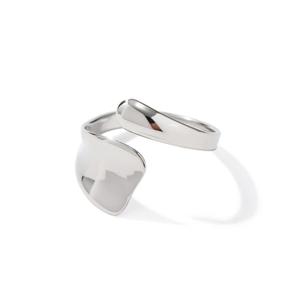 Simple Stainless Steel Fashion Jewelry Mismatch Irregular Geometric Chunky Adjustable Finger Ring for Women