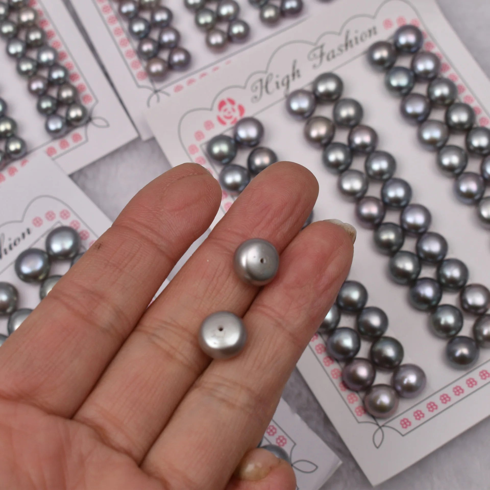 5-10mm AAAA Quality Gray Natural Fresh Water Bread Pearl Loose Beads Button Beads Half Hole DIY Stud Earrings Accessories
