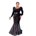 New Design African Evening Dress Designs Sequin Gauze Ghana African Dress Designs High Elasticity African Formal Dresses