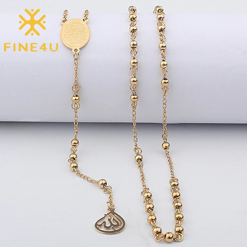 Non Tarnish Waterproof Islamic Jewelry Muslim Gold Plated Prayer Beads Rosary Allah Pendant Necklace