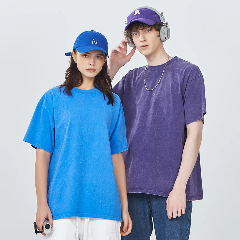 Factory's Heavy Cotton 250 Grams Short-Sleeved T-Shirt for Men Women 100% Cotton Solid Quality Strength Oversized Fried Snow