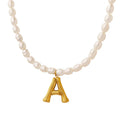 JOOLIM Alphabet 26 Letters Pendant Initial Necklace 18k Gold Plated Stainless Steel  Initial Vintage Retro Fresh Water Pearl Nec