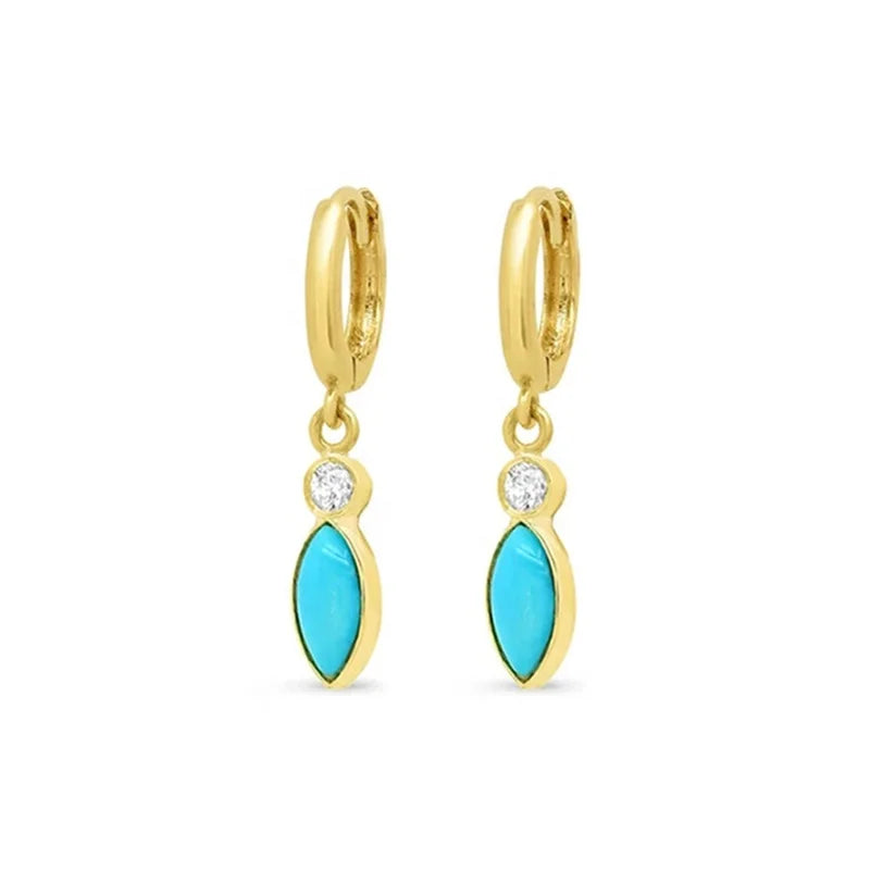 Milskye 925 Sterling Silver Design Fashion Jewelry Bezel Turquoise Marquise Drop Earrings