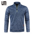 New Custom Autumn Winter Solid Color Long Sleeve Zipper Stand Collar Pullover Sports T Shirts Sweater for Men