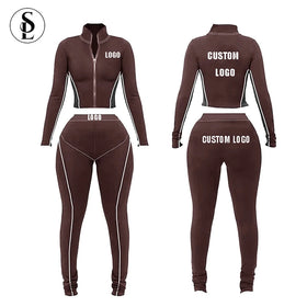 Custom Tracksuits for Women Zip up Long Sleeve Crop Tops and Joggers Jacket Sport Tracksuits Two Piece Set Women Clothing