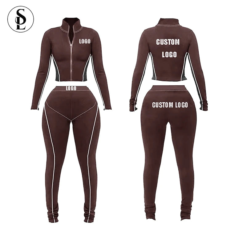 Custom Tracksuits for Women Zip up Long Sleeve Crop Tops and Joggers Jacket Sport Tracksuits Two Piece Set Women Clothing