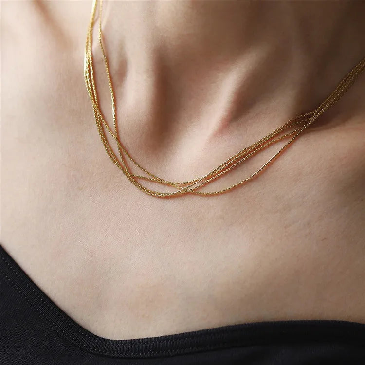 SP High Quality 18K Gold Plated Multi-layer Silk Thread Chain Stainless Steel Women Chain Necklace