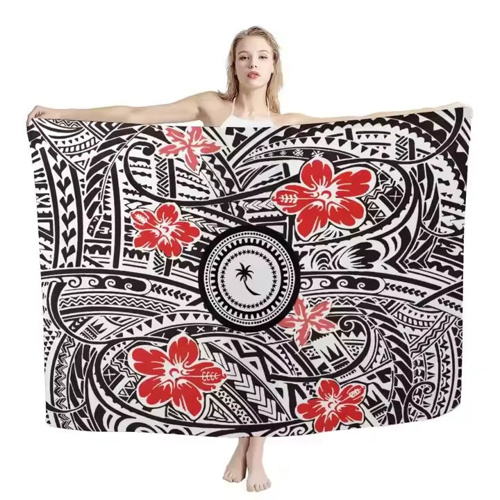 Custom Polynesian Sarongs 2024 Hibiscus Floral Print Lavalava Sarong Wrap Womens Beach Swimsuit Cover up Pareo Vacation Hawaii MegaBDM