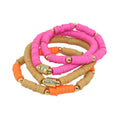BC4007 Fashion Women Pink Polymer Clay Heishi Beaded Gold Plated CZ Micro Pave Zodiac Tube Charm Bead Elastic Bracelet