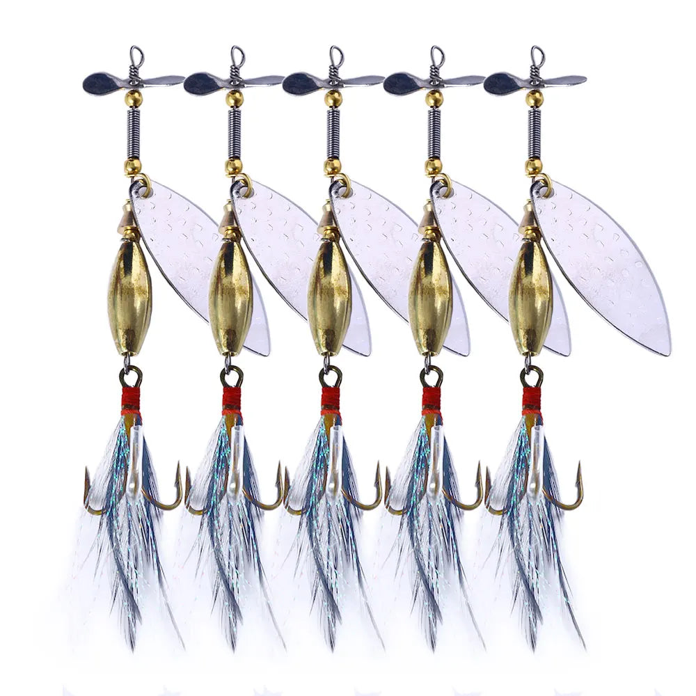 Hot Sale Newup 9.8CM 15G Lures Metal Pike Spoon Lure Spinner Blades Baits Fishing Rig Spinner with Feather Hook