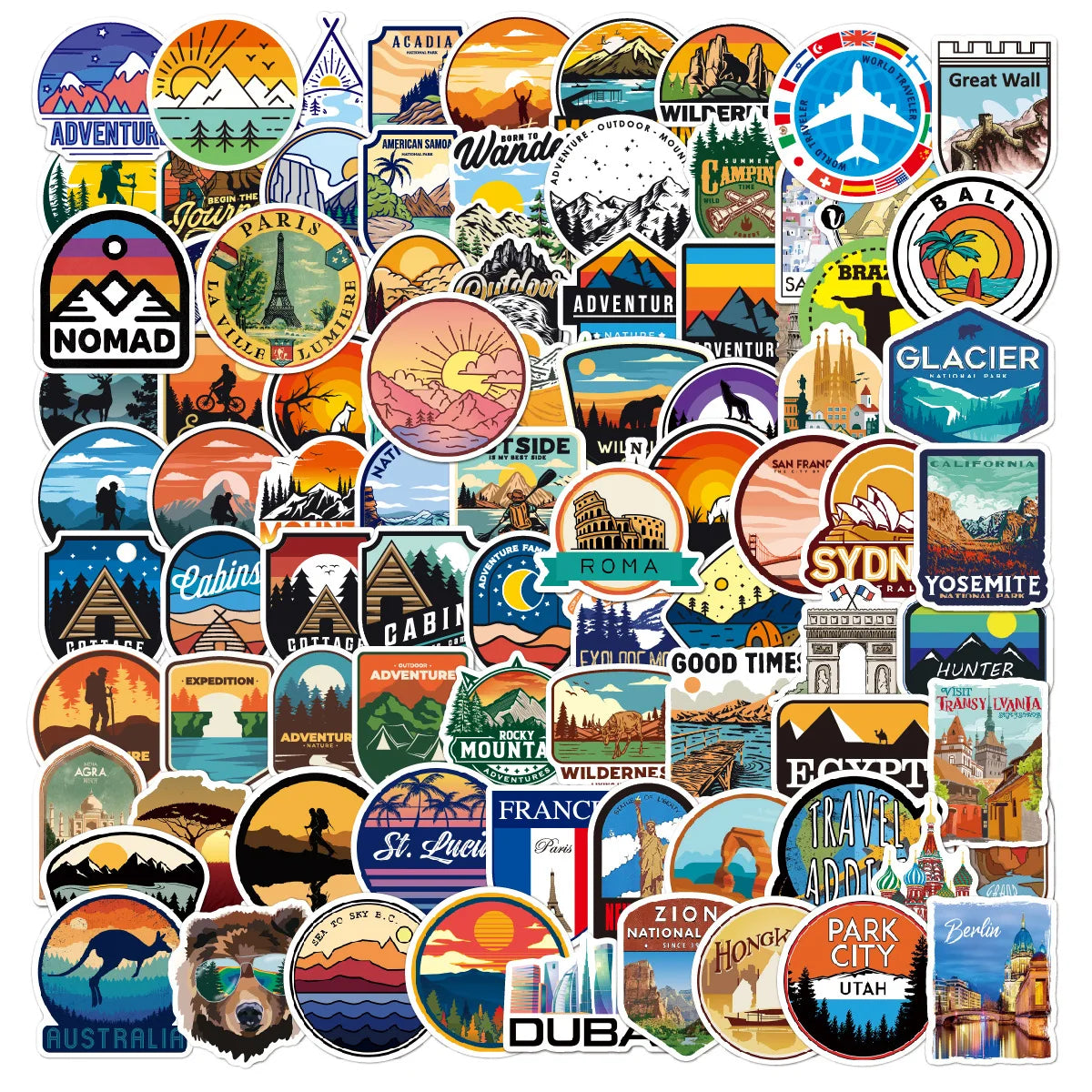 New launch 107PCS outdoor travel decorative sticker for luggage bottle laptop car sticker waterproof