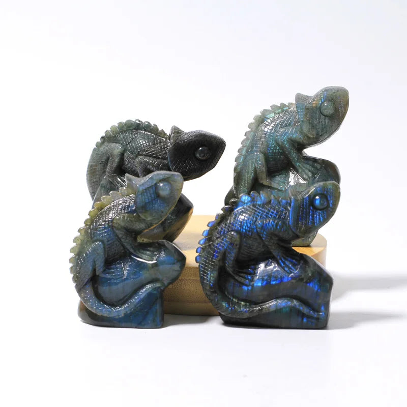 Wholesale Natural Labradorite Lizard Hand Carved Crystal Animal Carving for Crystal Craft Decoration