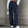 Navy Blue Striped Slacks Korean Style Fashion Women's Clothing Ladies Trouser High Waist Casual Wide Leg Pants for Women