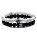 Cheap Bracelet Natural Stone Beads Howlite Lava Stone CZ Crown Charm Couple Bracelet Set for Women Men