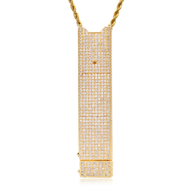 Hip Hop Lighter Pendant Iced Out Bling Cubic Zirconia AAA CZ Necklace & Pendant for Men Jewelry With Solid Back