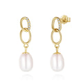 GPE67 RINNTIN Fine Jewelry 925 Sterling Silver 14K Gold Plated Stud Pearl Drop Earrings for Women