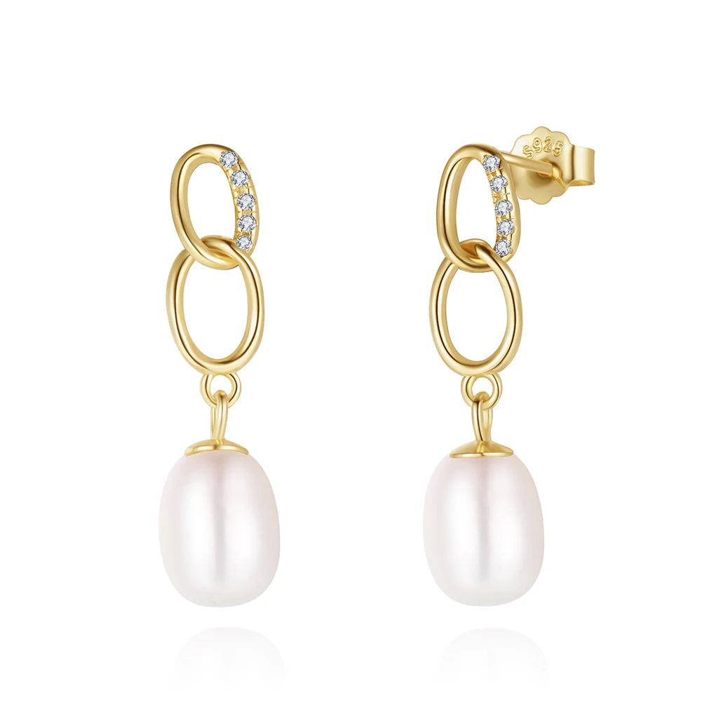 GPE67 RINNTIN Fine Jewelry 925 Sterling Silver 14K Gold Plated Stud Pearl Drop Earrings for Women