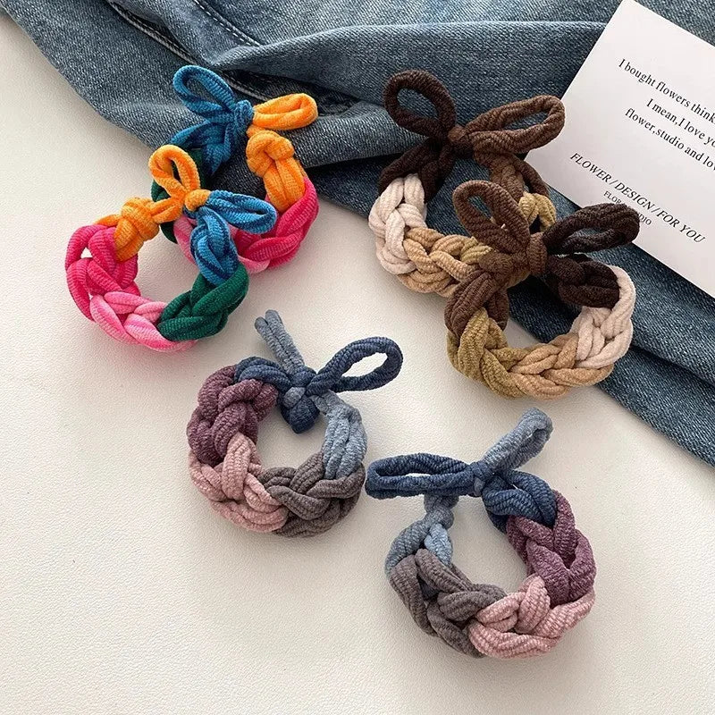 Diameter 7cm Knitted Plait Hair Scrunchies Chunky Braided Elastic Hair Bands Ponytail Holders Hair Ties Bun-Head Ropes for Women